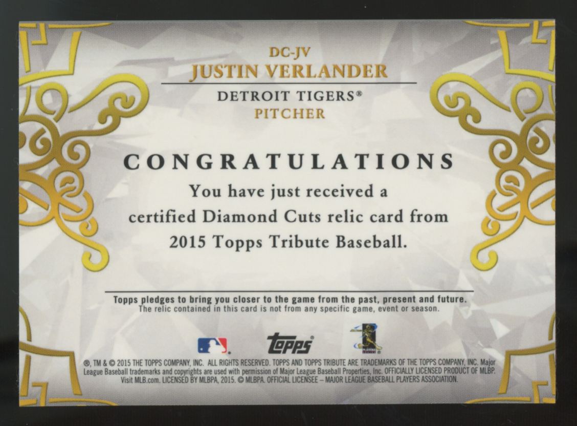 2015 Topps Tribute Justin Verlander Purple Diamond Cuts Patch /10 #DC-JV