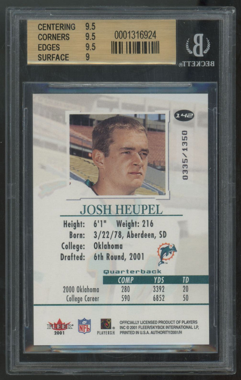 2001 Fleer Authority Josh Heupel RC #142 BGS 9.5