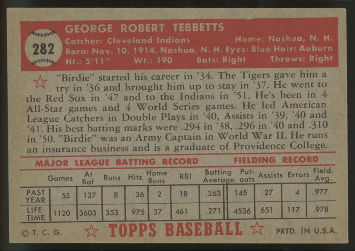 1952 Topps Birdie Tebbetts #282 NM/MT