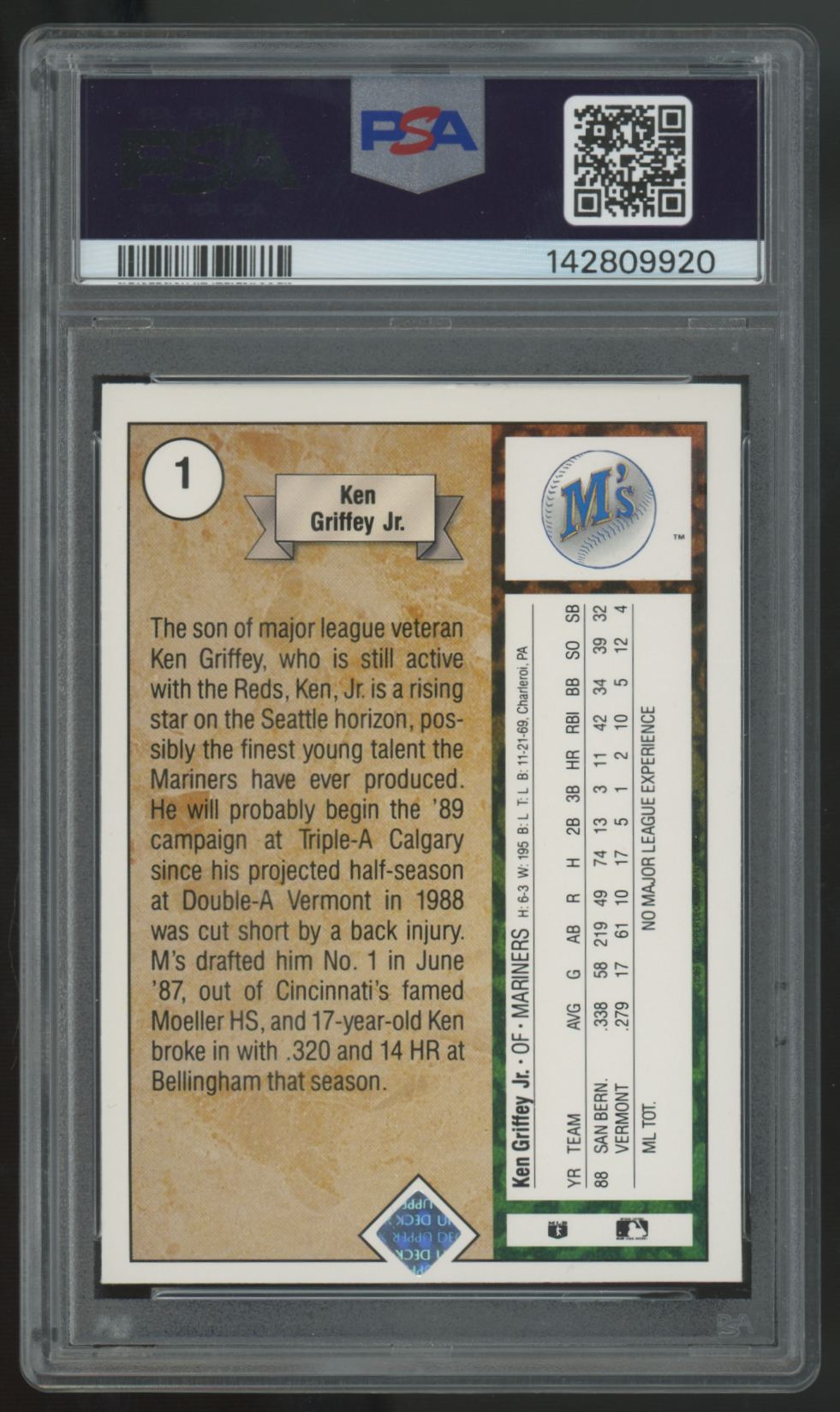 1989 Upper Deck Ken Griffey Jr. RC #1 PSA 6 *920
