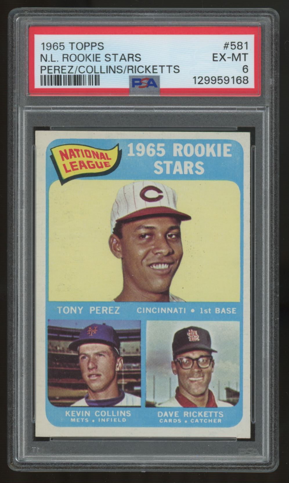 1965 Topps Tony Perez/Kevin Collins/Dave Ricketts RC Stars #581 PSA 6
