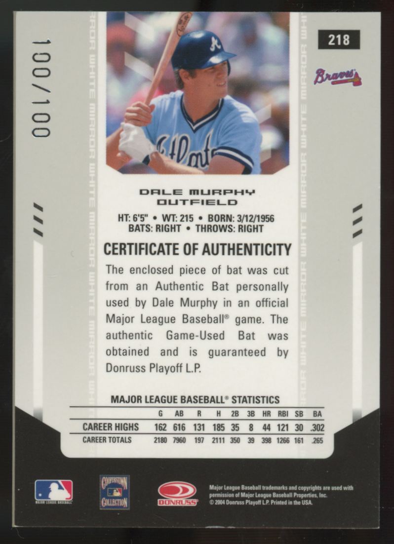 2004 Leaf Certified Material Dale Murphy Bat Relic Silver /100 #218