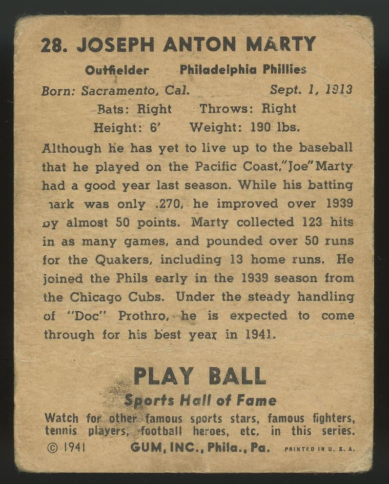 1941 Play Ball Joe Marty #28 F/G (Creases)
