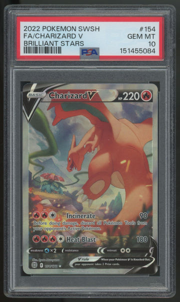2022 Pokemon Charizard V Brilliant Stars Full Art #154 PSA 10 (C)