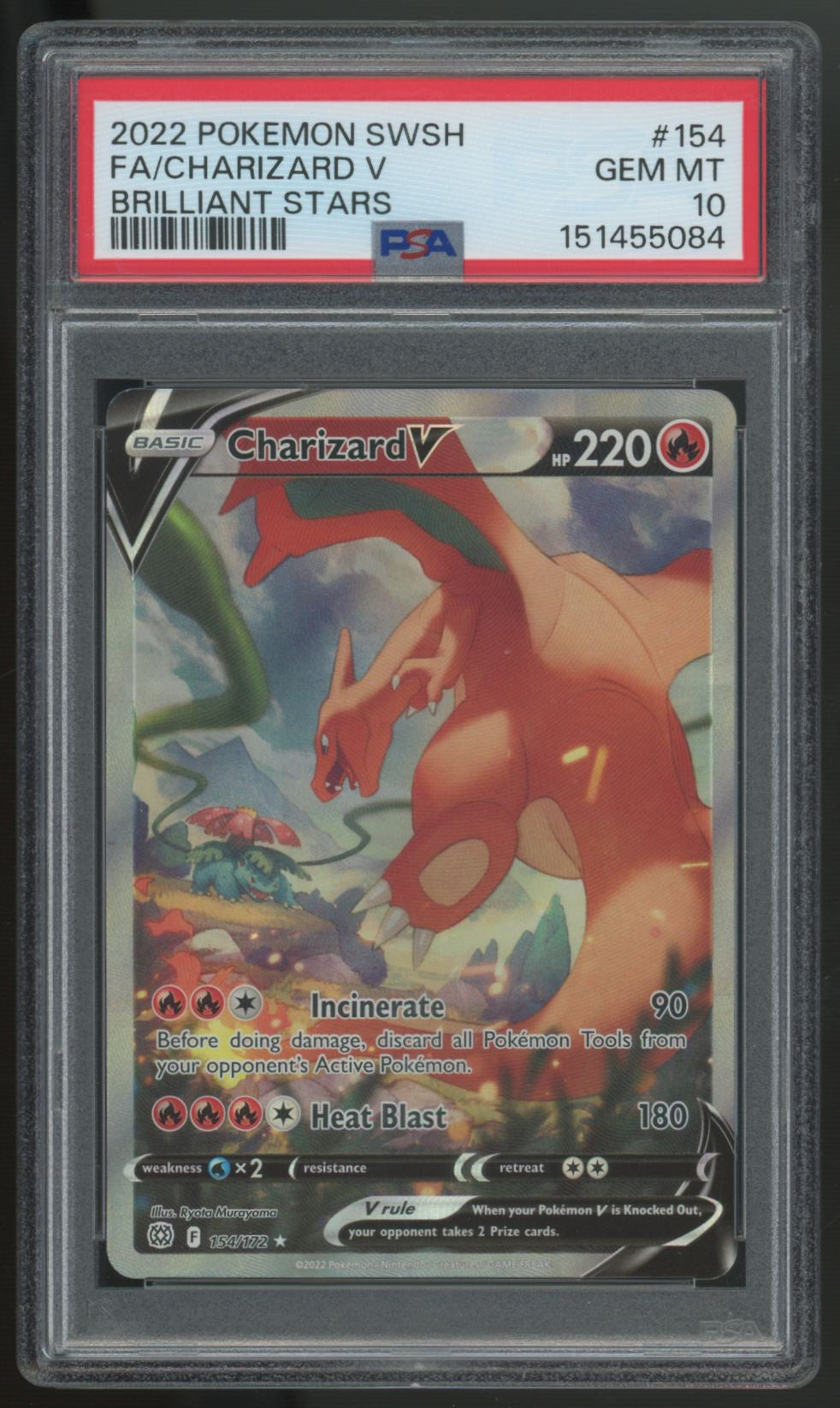 2022 Pokemon Charizard V Brilliant Stars Full Art #154 PSA 10 (C)