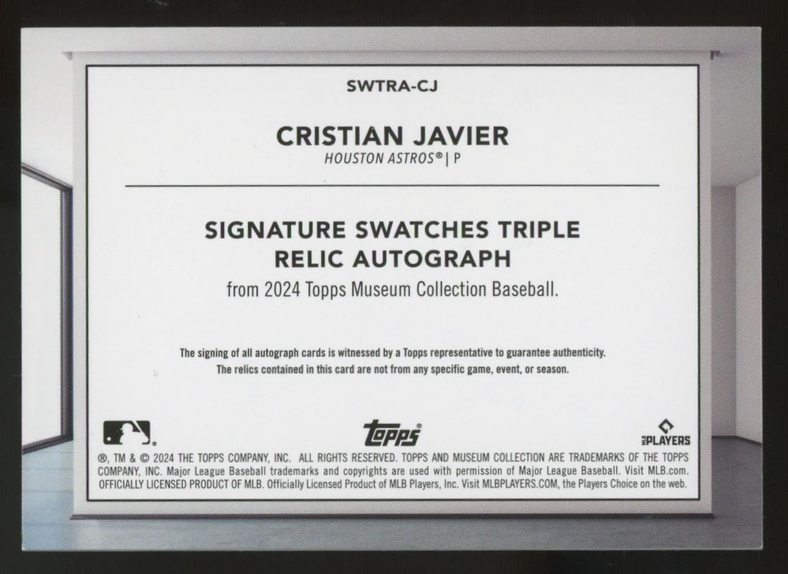 2024 Museum Collection Cristian Javier Copper Signature Triple Patch Auto /50