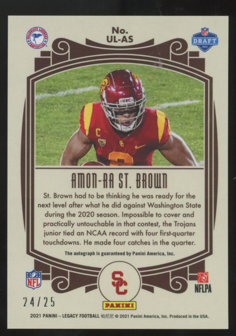 2021 Panini Legacy Amon-Ra St. Brown RC Under The Lights Gold Ice Auto /25