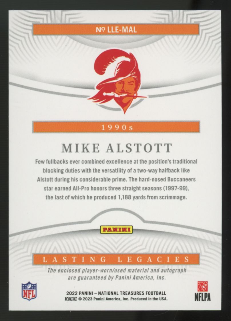 2022 National Treasures Mike Alstott Lasting Legacies Patch Auto /99 #LLE-MAL