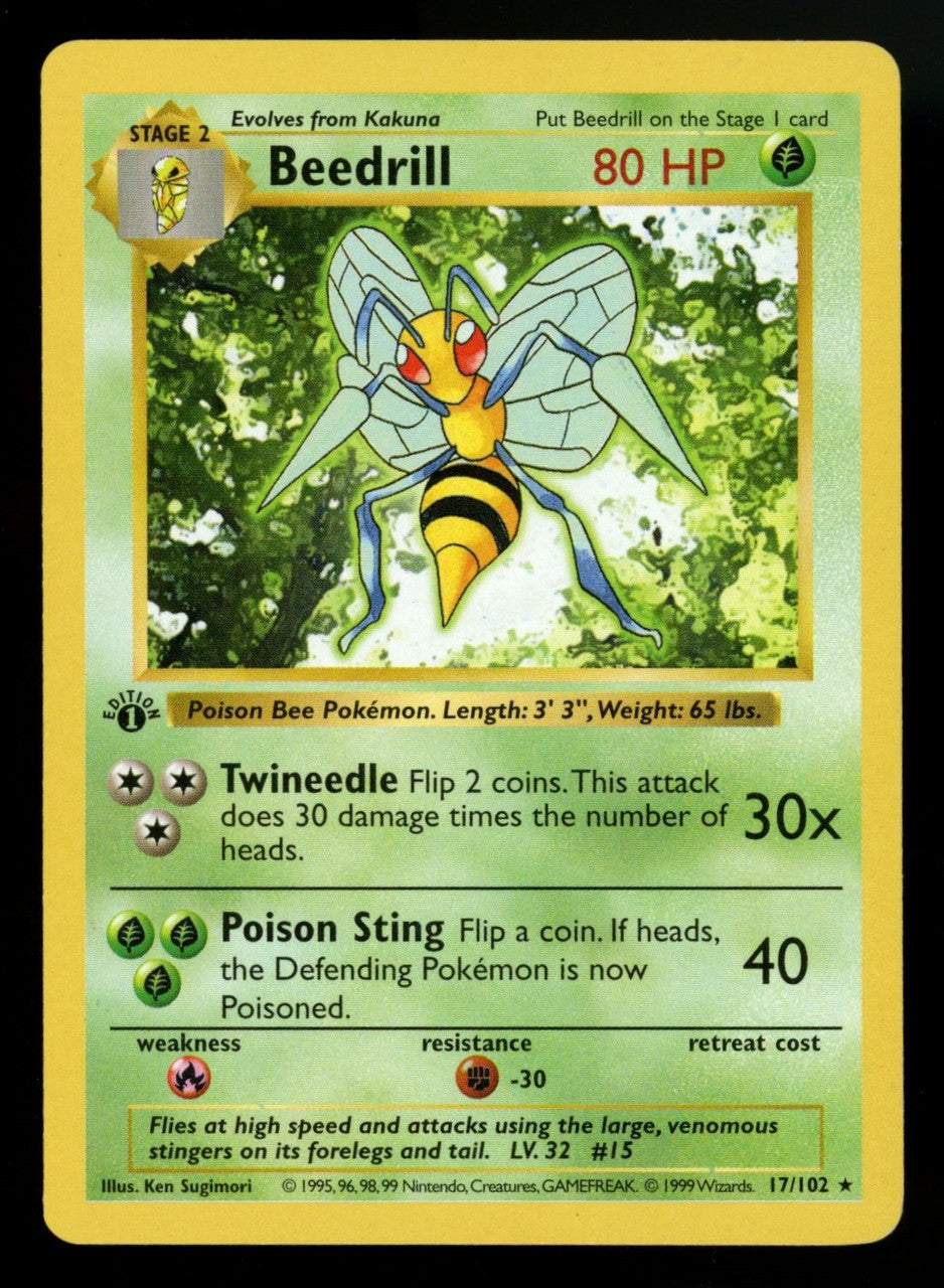 Pokemon Beedrill 1st Edition Base Set Shadowless #17/102