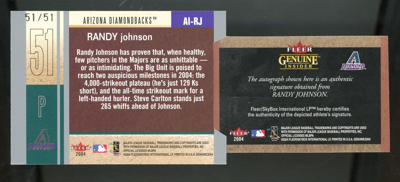 2004 Fleer Genuine Insider Randy Johnson Auto 51/51 #AI-RJ