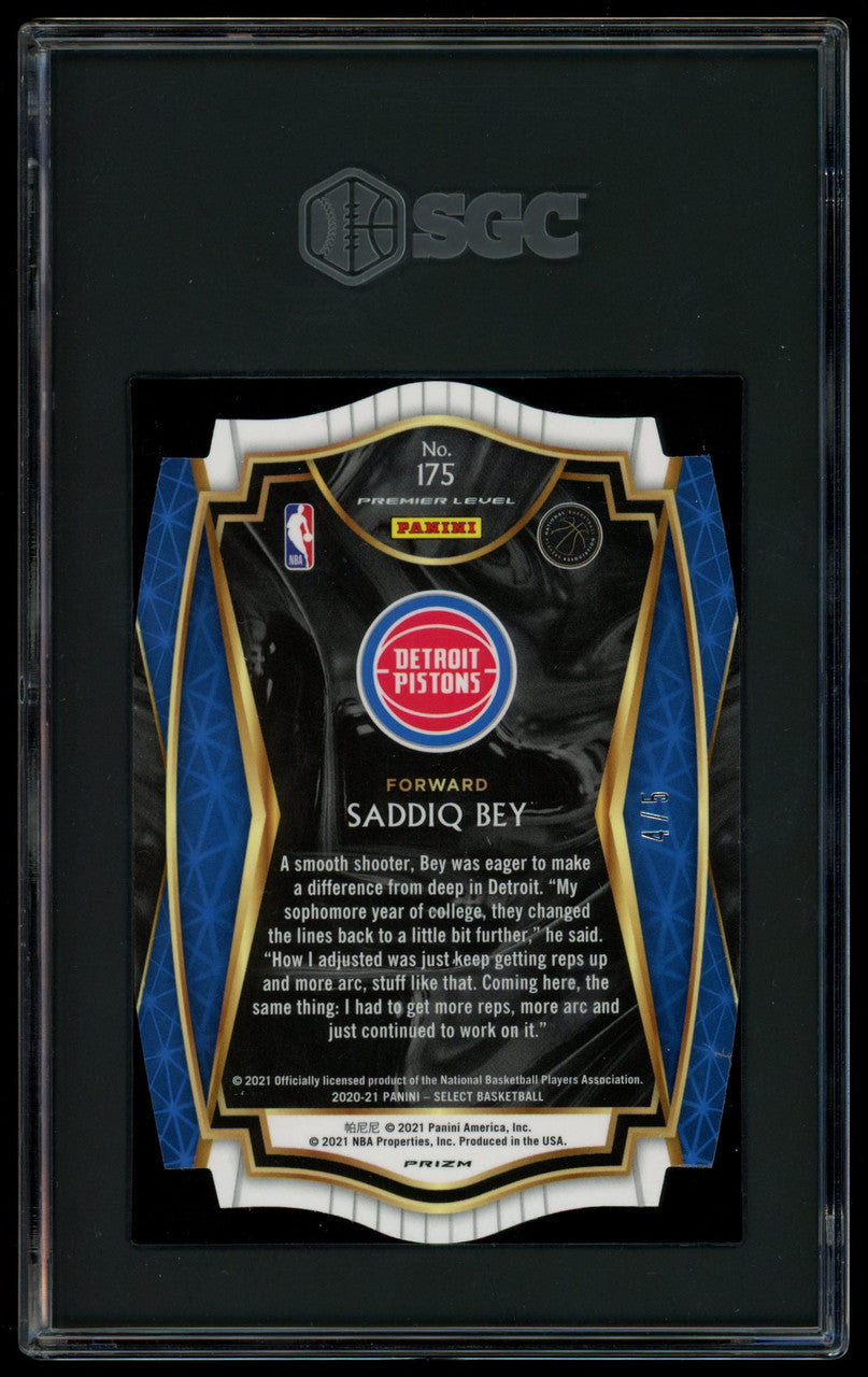 2021 Panini Select Saddiq Bey Green Die Cut Prizm RC /5 #175 SGC 9 MT