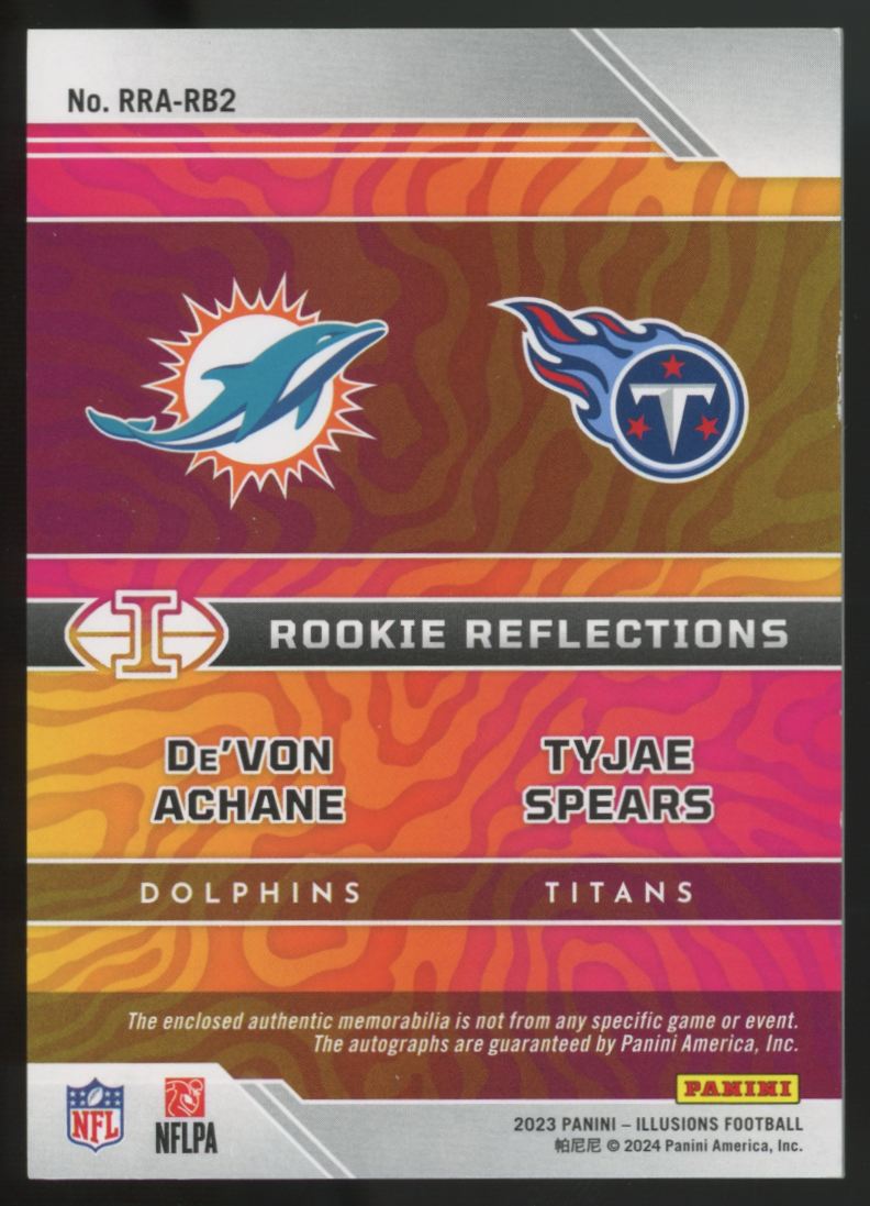2023 Illusions DeVon Achane/Tyjae Spears RC Reflections Dual Patch Auto Red /50