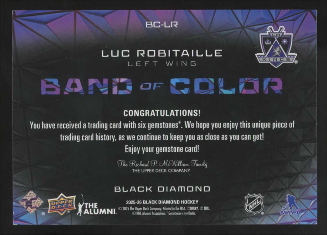 2025-26 UD Black Diamond Luc Robitaille Band Of Color Six Gems /25 #BC-LR
