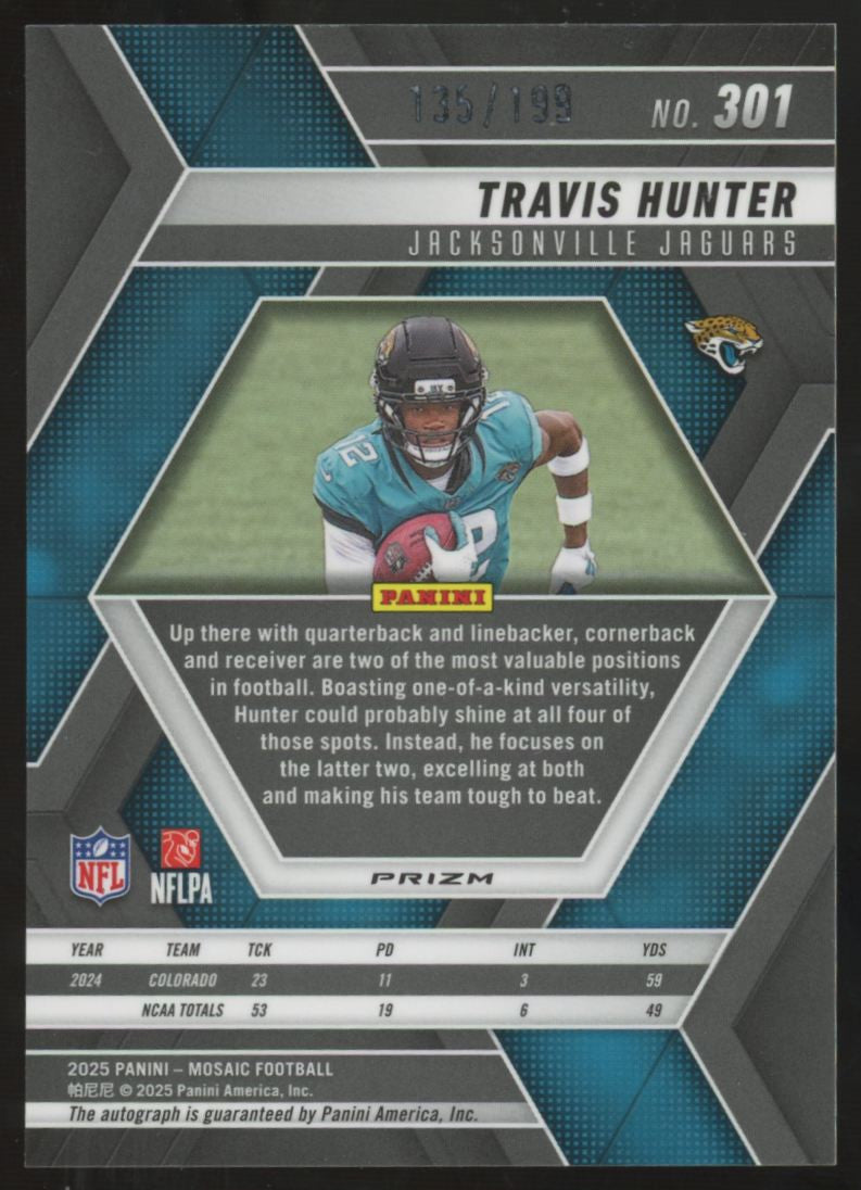 2025 Panini Mosaic Travis Hunter RC Red Auto /199 #301