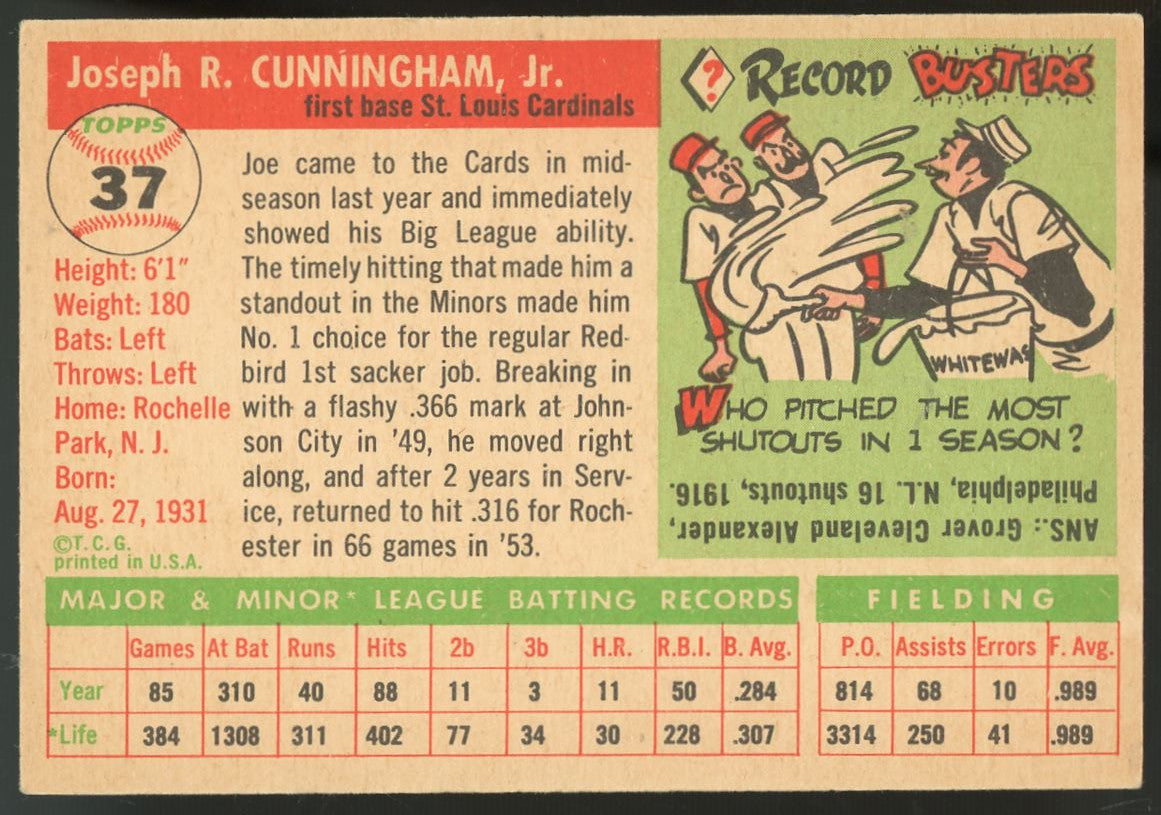 1955 Topps Joe Cunningham #37 Signed Auto