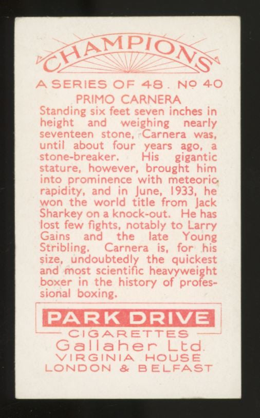 1934 Gallaher Ltd Primo Carnera #40 EX+