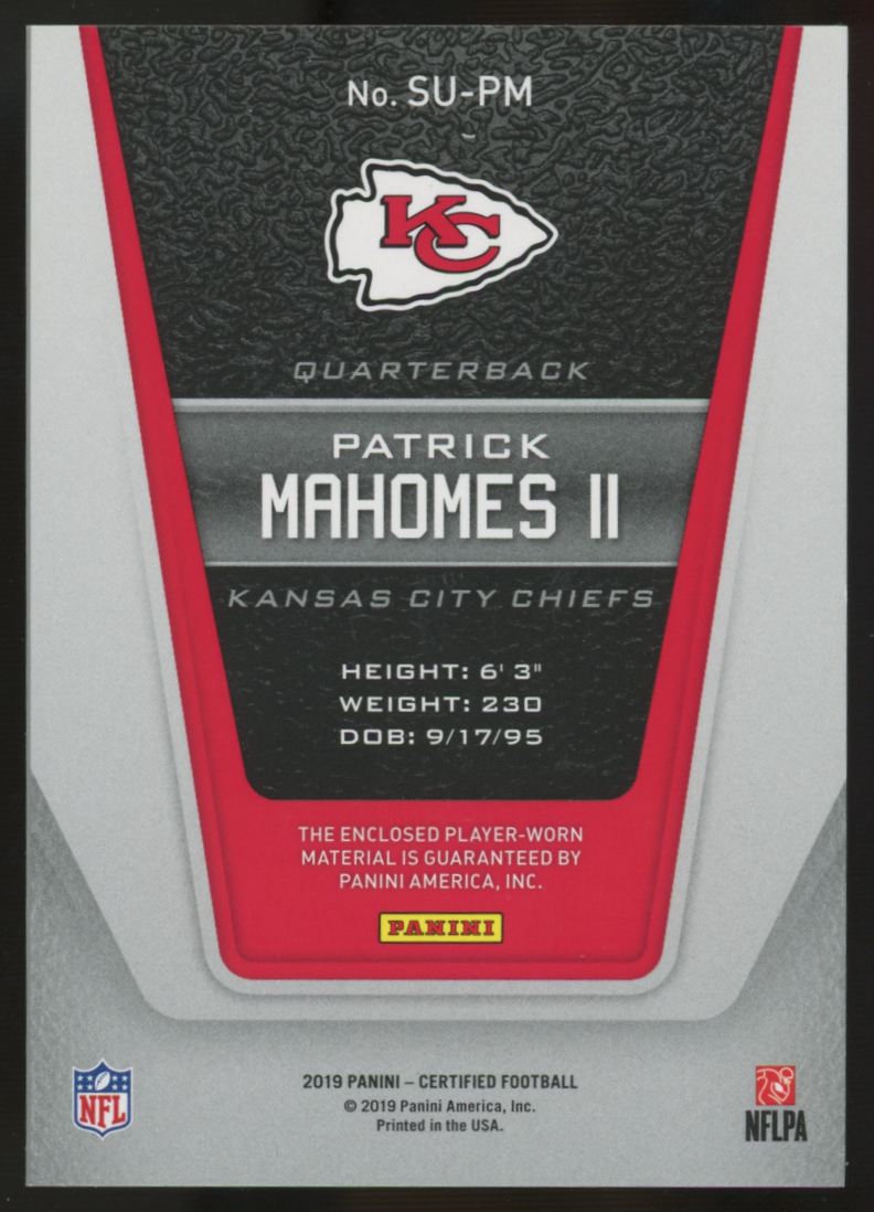 2019 Panini Certified Patrick Mahomes II Superb Swatches Patch /299 #SU-PM