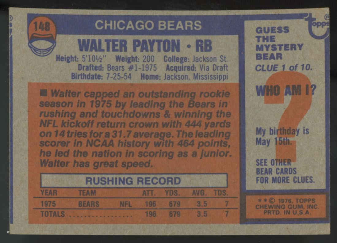 1976 Topps Walter Payton RC #148 VG/EX (MC On Back)