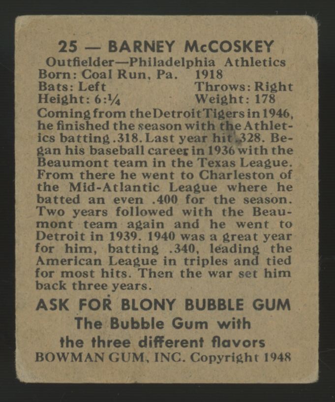 1948 Bowman Barney McCoskey #25 Good