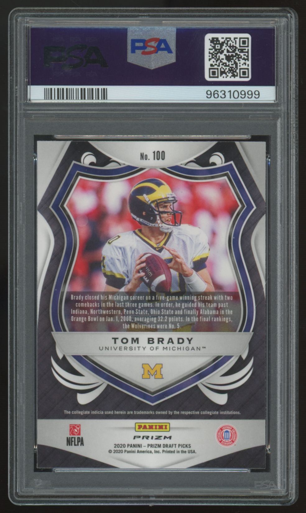 2020 Panini Prizm Draft Tom Brady Purple Crusade #100 PSA 10