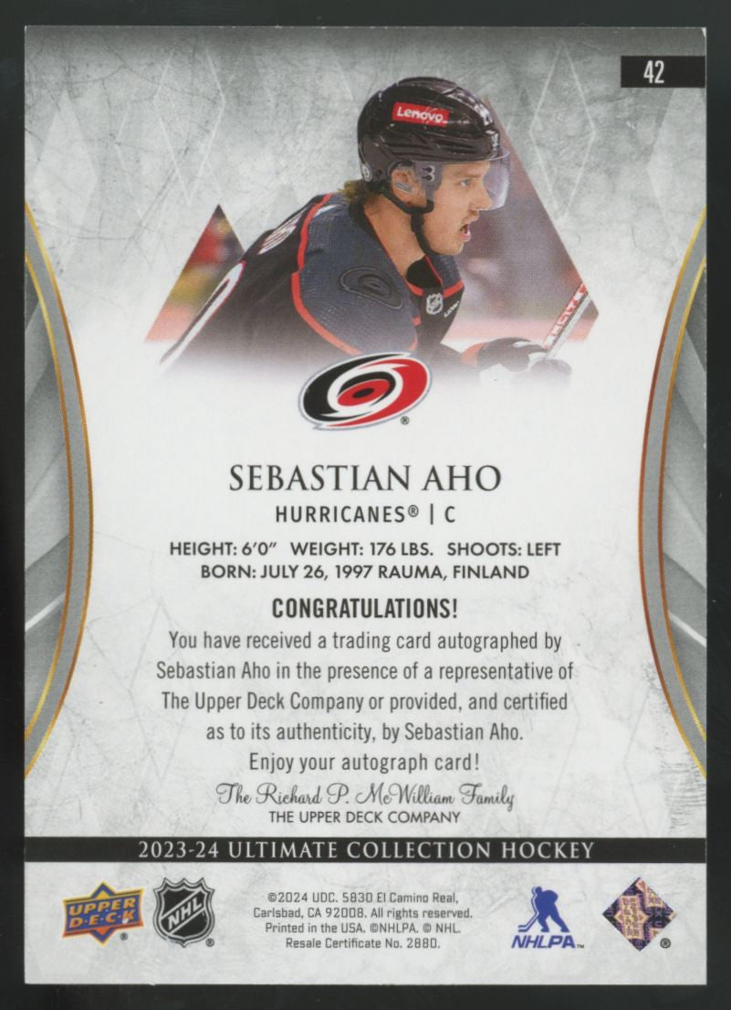 2023-24 Upper Deck Ultimate Collection Sebastian Aho Auto #42