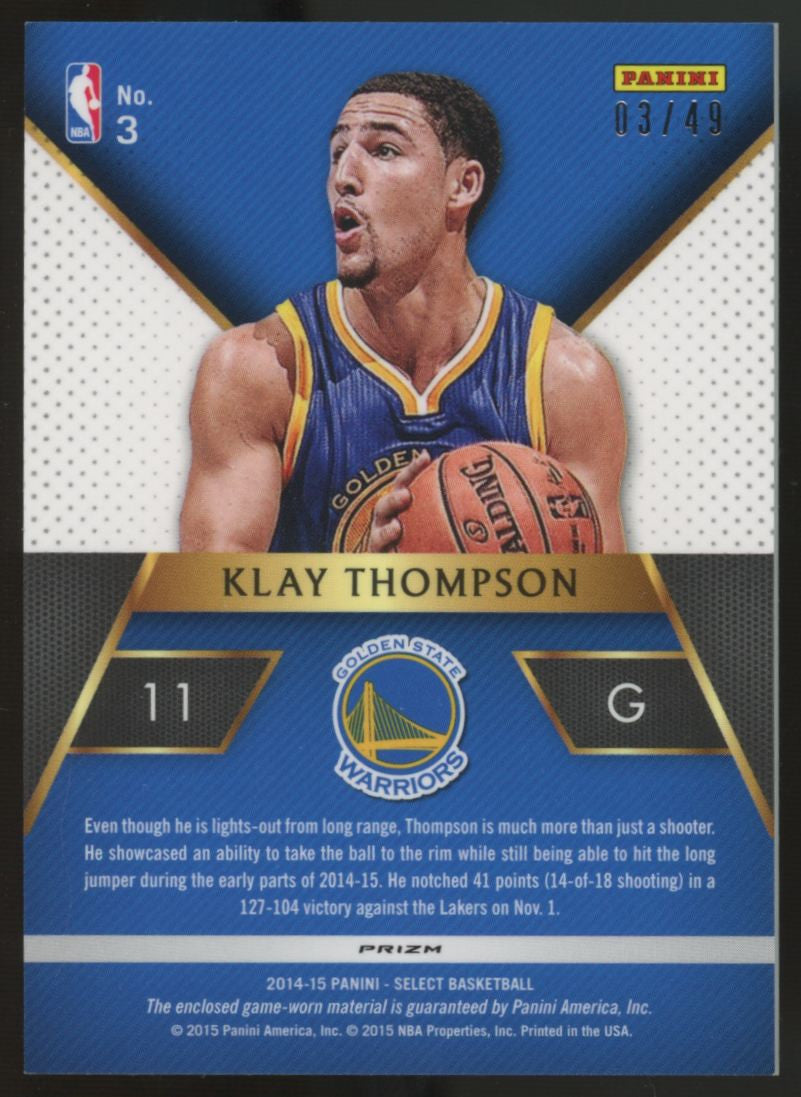 2014-15 Panini Select Klay Thompson Sparks Patch Copper /49 #3
