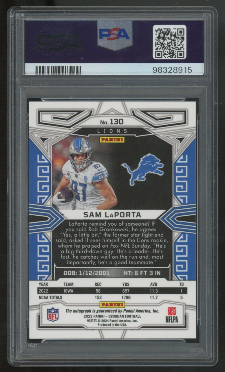 2023 Panini Obsidian Sam LaPorta RC Auto #130 PSA 10