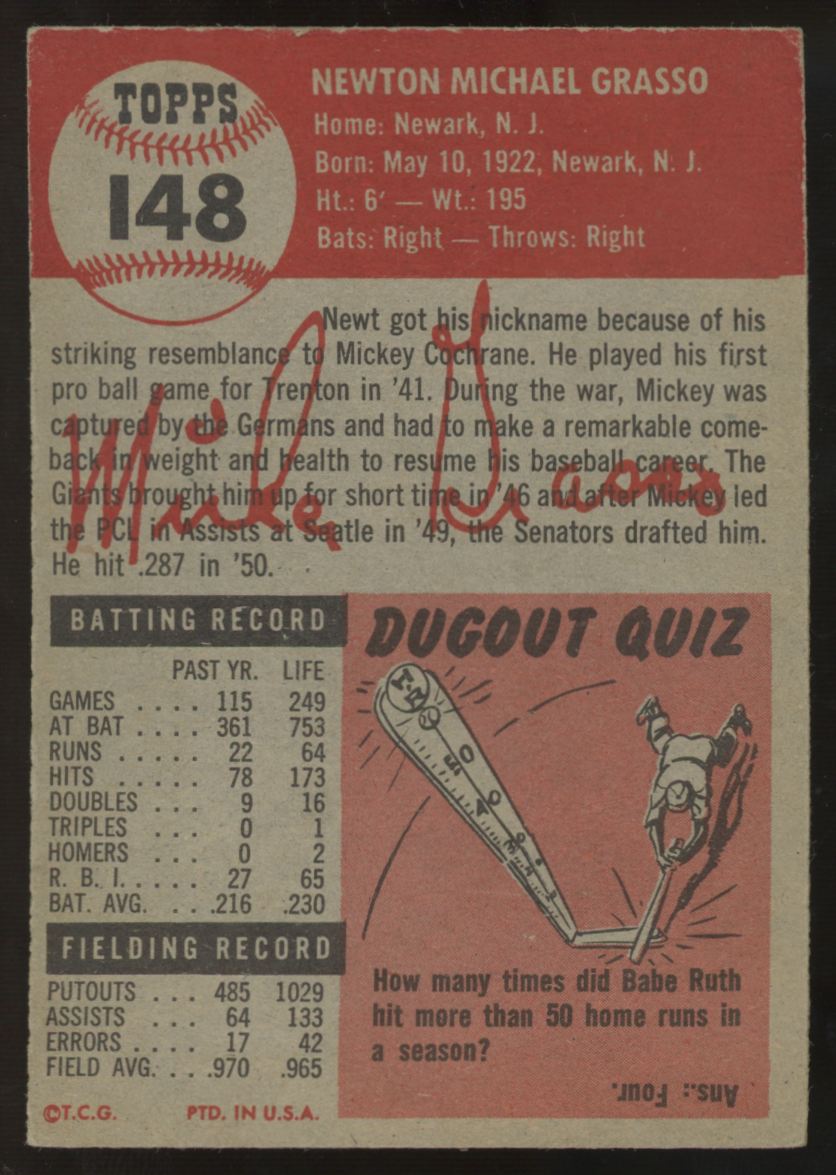 1953 Topps Mickey Grasso #148 VG - VG/EX