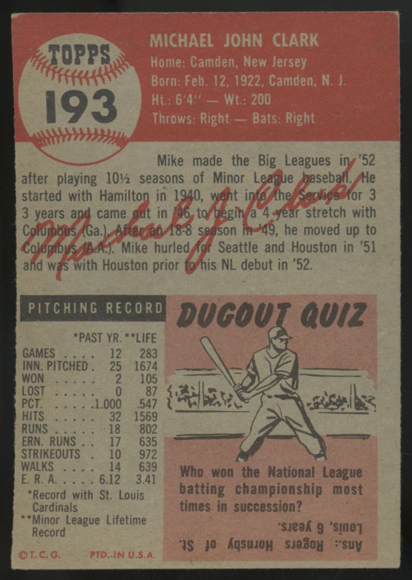1953 Topps Mike Clark #193 VG/EX-EX