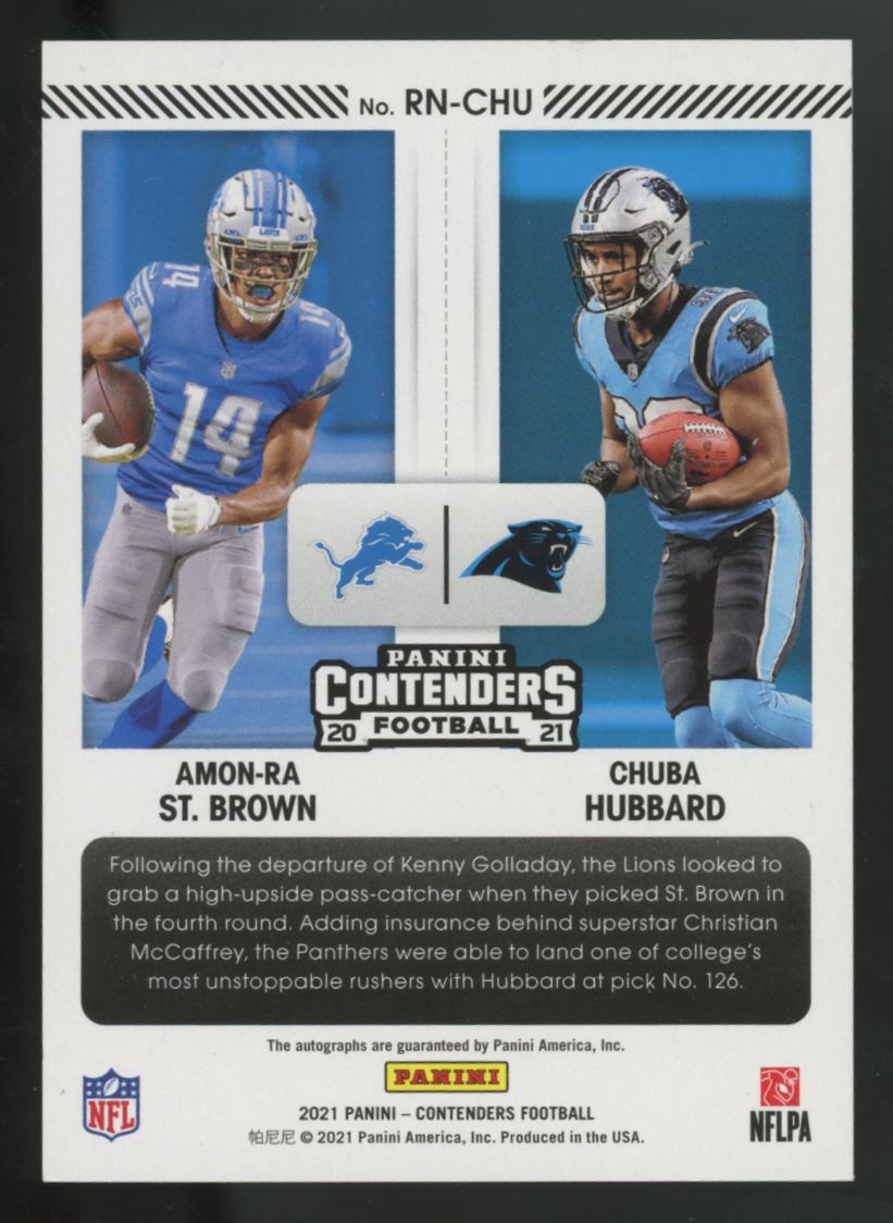 2021 Panini Contenders St. Brown/Hubbard RC Round 4 Numbers Dual Auto /99 #RN-CHU