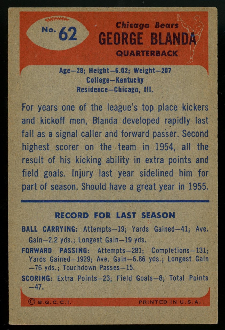 1955 Bowman George Blanda #62 EX