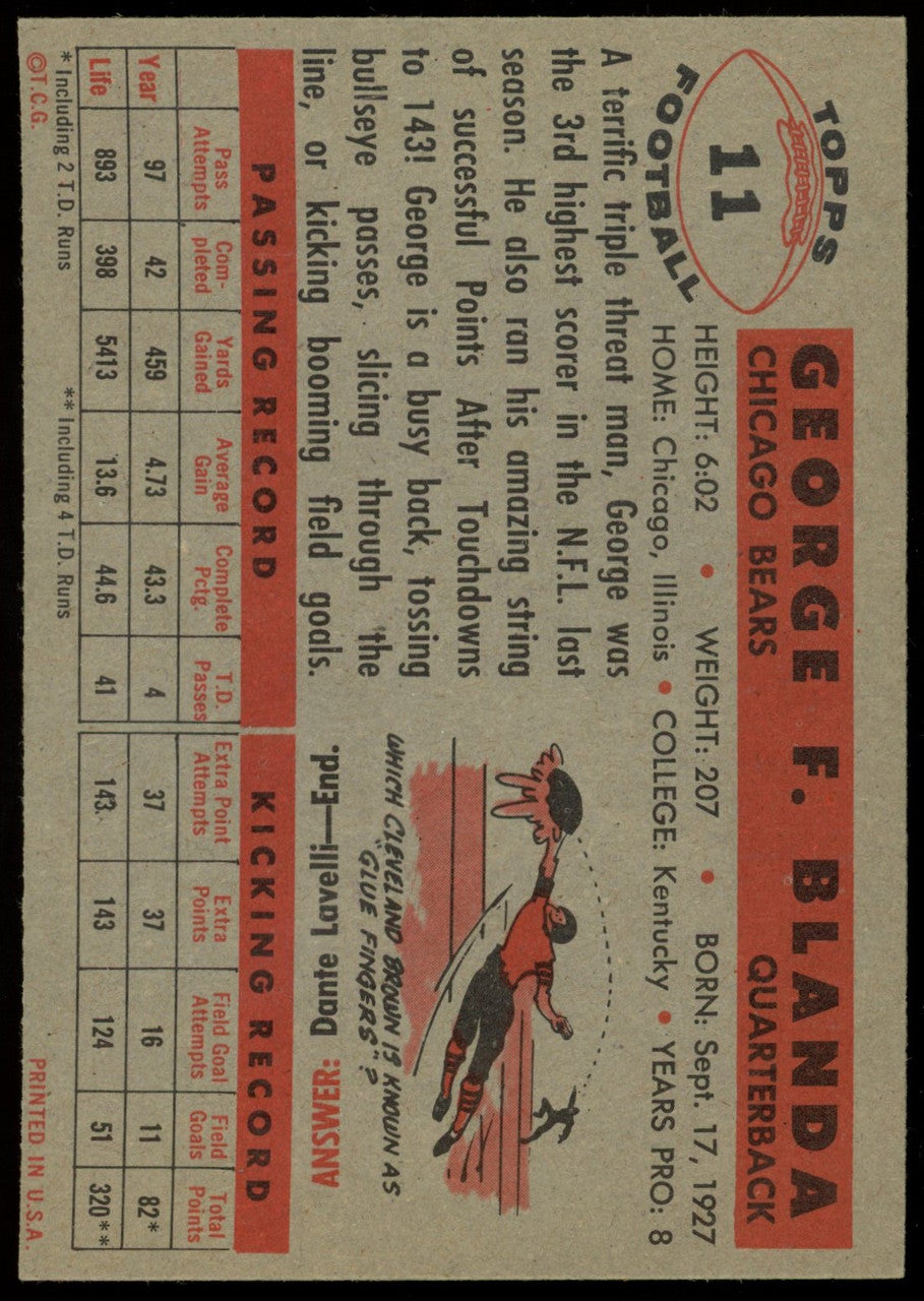 1956 Topps George Blanda #11 EX-MT