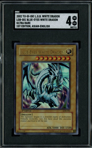 Yugioh Blue-Eyes White Dragon 1st Edition Asian-English #LOB-001 SGC 4