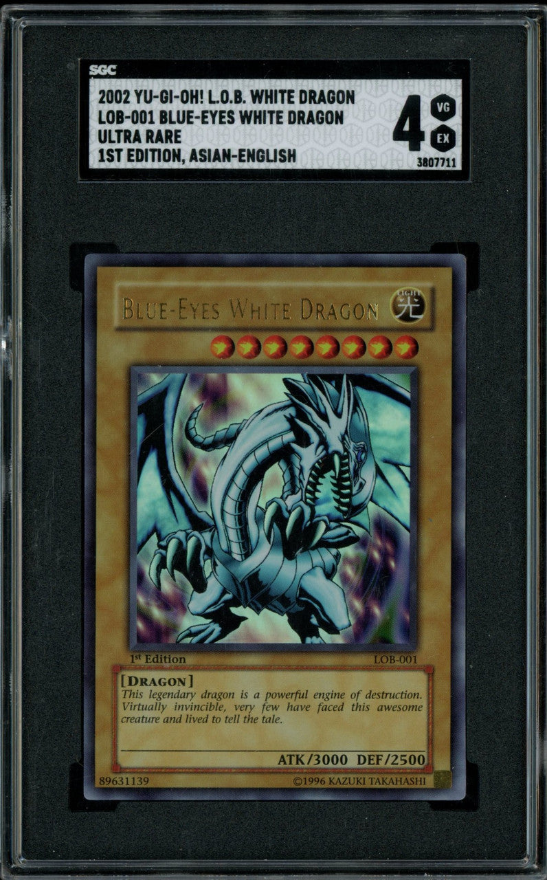 Yugioh Blue-Eyes White Dragon 1st Edition Asian-English #LOB-001 SGC 4