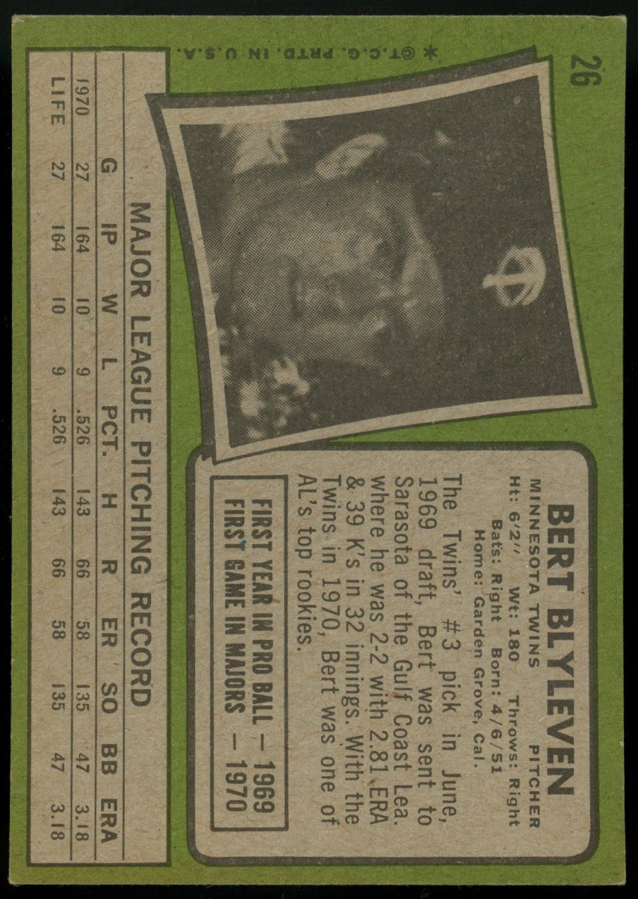1971 Topps Bert Blyleven RC #26 VG-EX