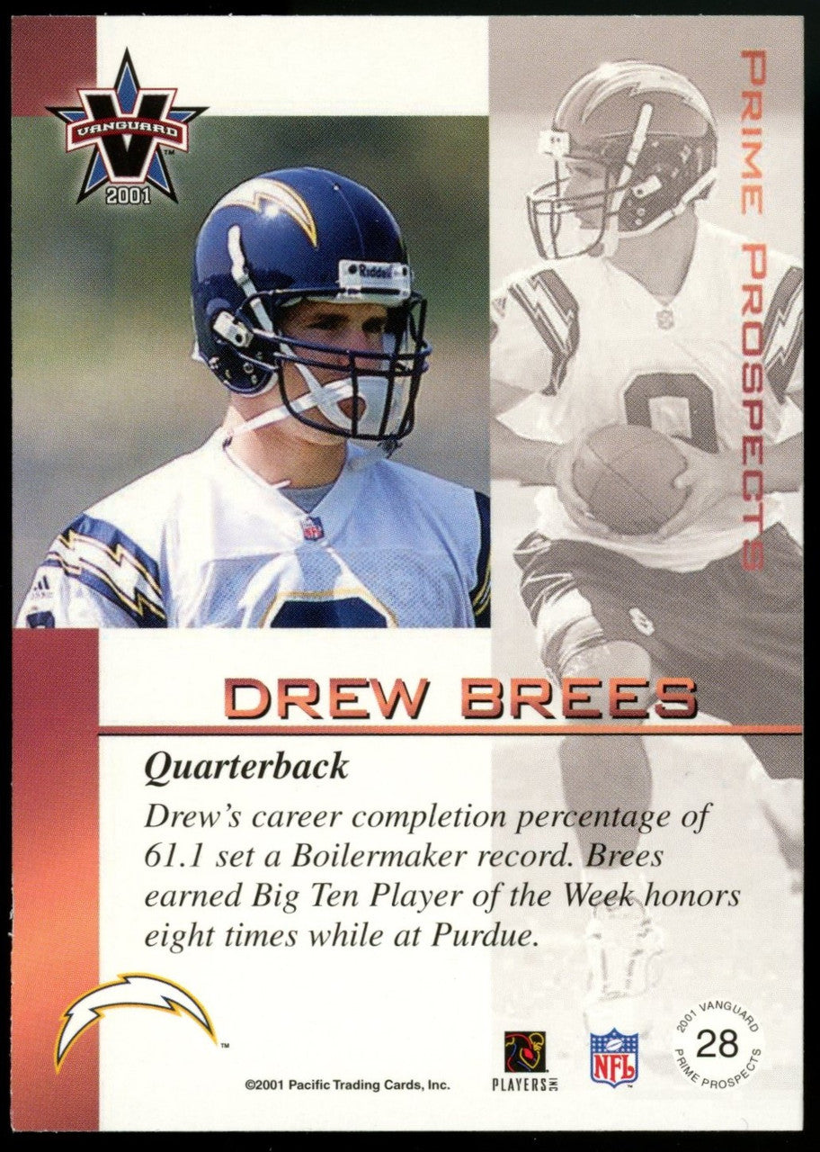2001 Pacific Vanguard Drew Brees Prime Prospects RC #28