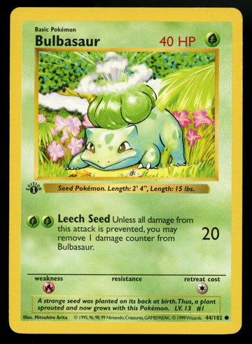Pokemon Bulbasaur 1st Edition Base Set Shadowless #44/102
