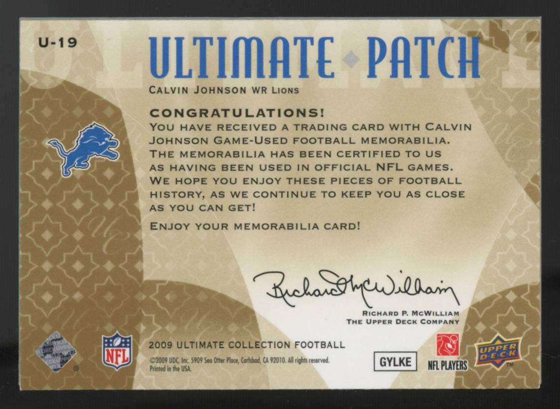 2009 UD Ultimate Collection Calvin Johnson Gold Ultimate Patch /50 #U-19