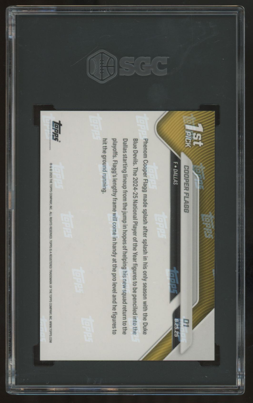 2025-26 Topps Now Cooper Flagg RC First Pick #D1 SGC 10 *424