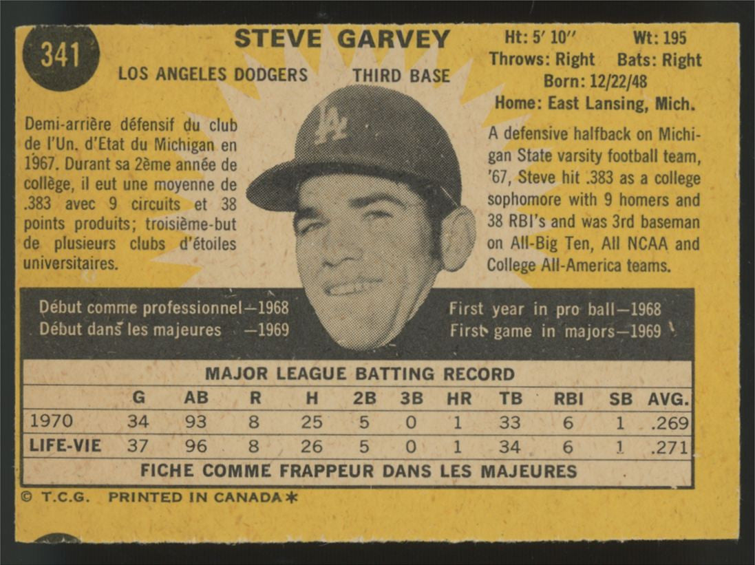 1971 O-Pee-Chee Steve Garvey RC #341 EX/MT (MC)