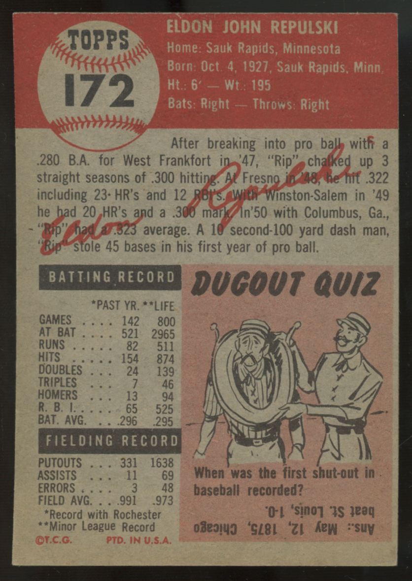 1953 Topps Rip Repulski #172 EX-EX/MT