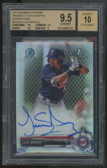 2017 Bowman Chrome Luis Arraez 1st Prospect Auto Refractor /499 BGS 9.5 10