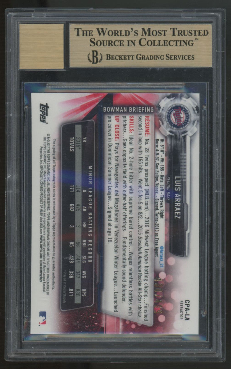 2017 Bowman Chrome Luis Arraez 1st Prospect Auto Refractor /499 BGS 9.5 10