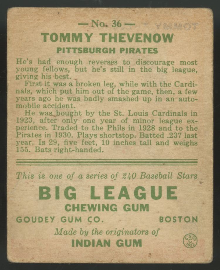 1933 Goudey Tommy Thevenow #36 Good