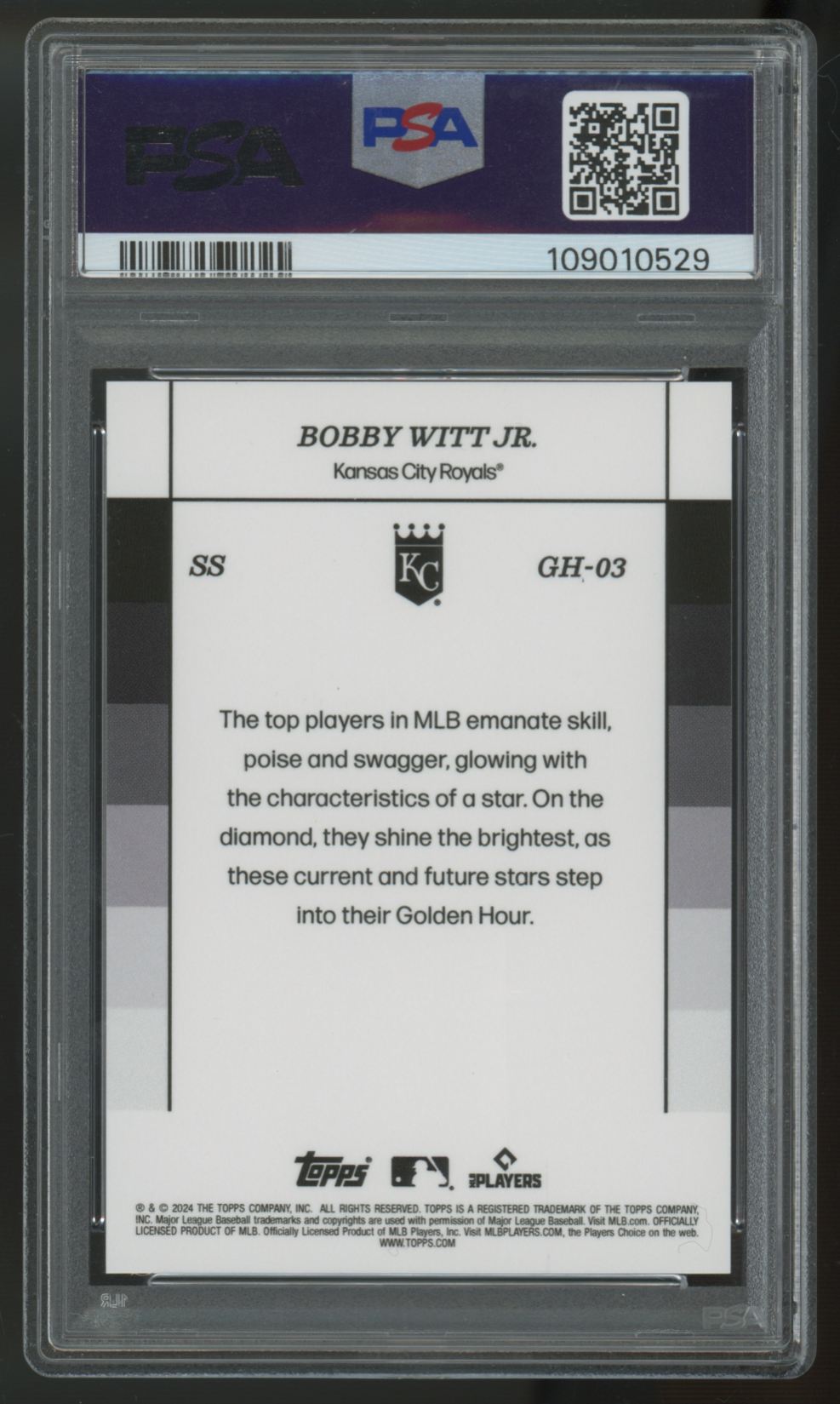 2024 Topps Black & White Bobby Witt Jr. Golden Hour /50 #GH-03 PSA 10
