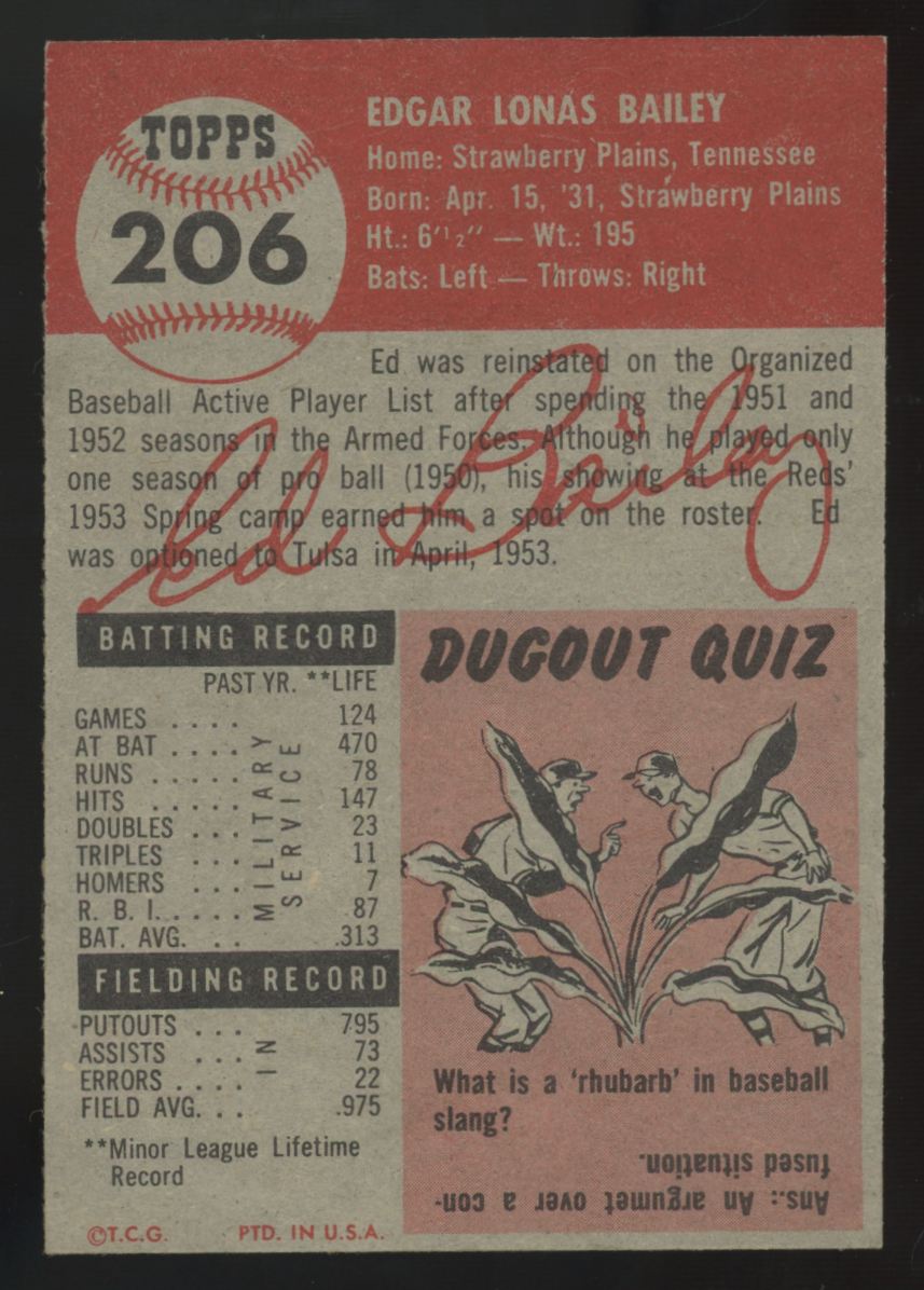 1953 Topps Ed Bailey #206 EX