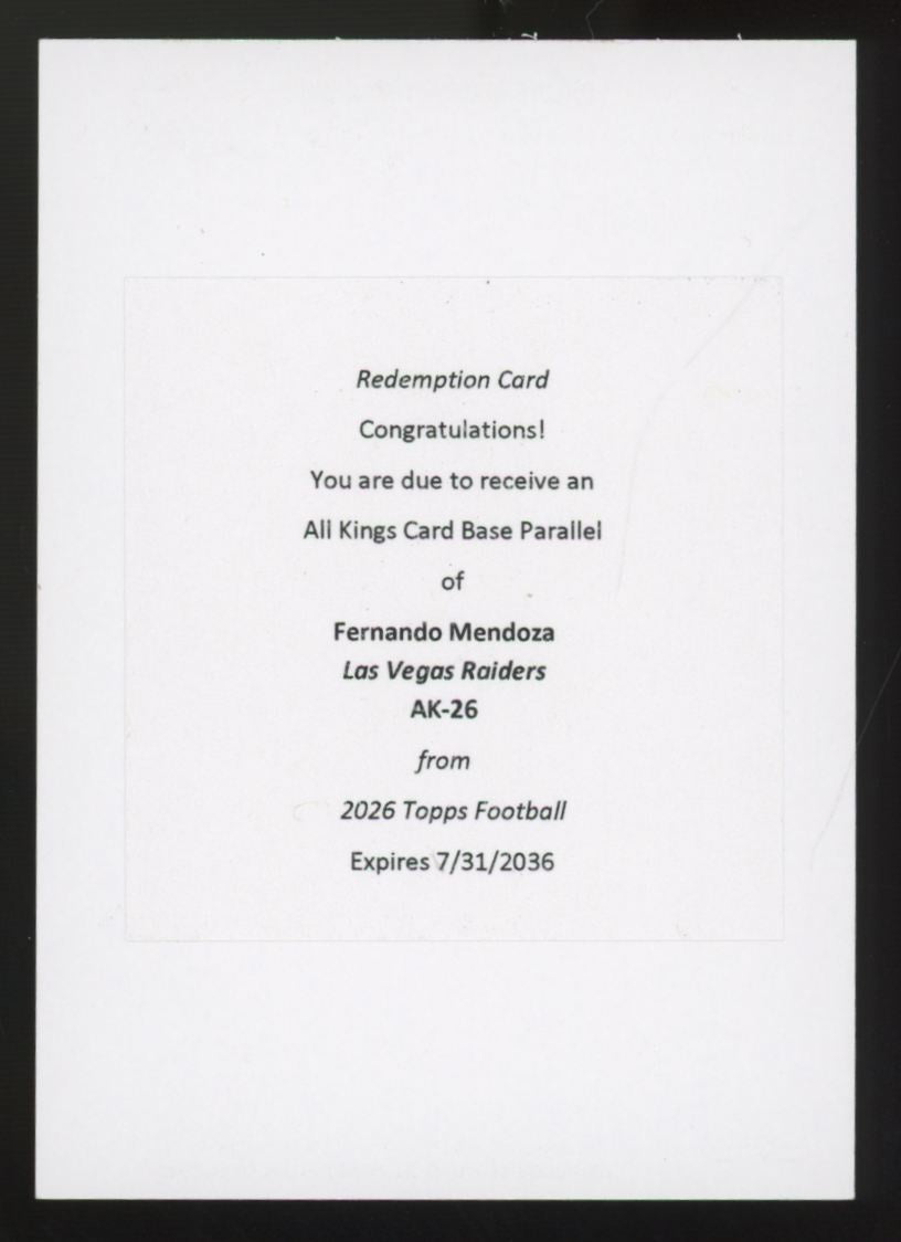 2026 Topps Fernando Mendoza RC All Kings SSP #AK-26 Redemption