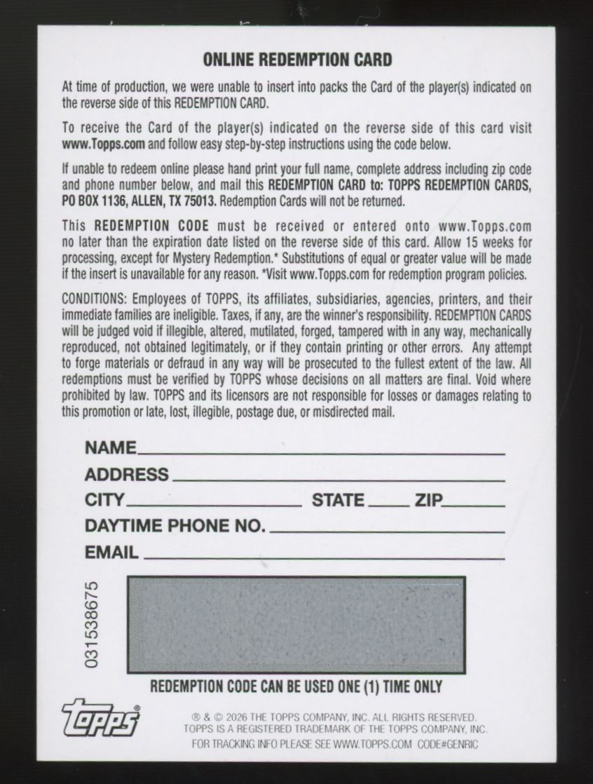 2026 Topps Fernando Mendoza RC All Kings SSP #AK-26 Redemption