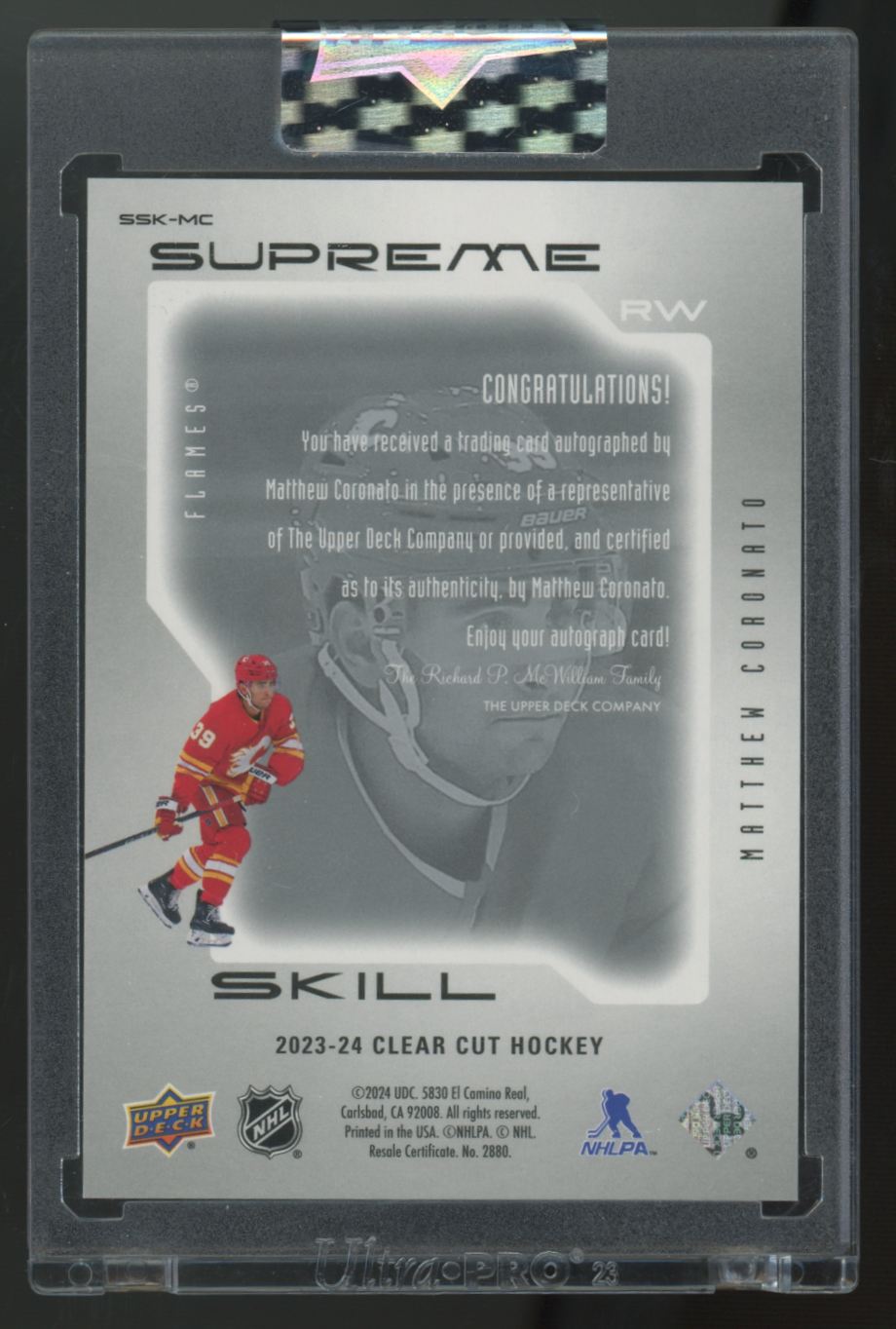 2023-24 Upper Deck Clear Cut Matthew Coronato Supreme Skill Auto #SSK-MC