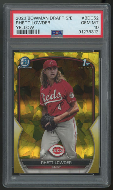 2023 Bowman Draft Sapphire Rhett Lowder 1st Yellow Chrome /75 #BDC-52 PSA 10